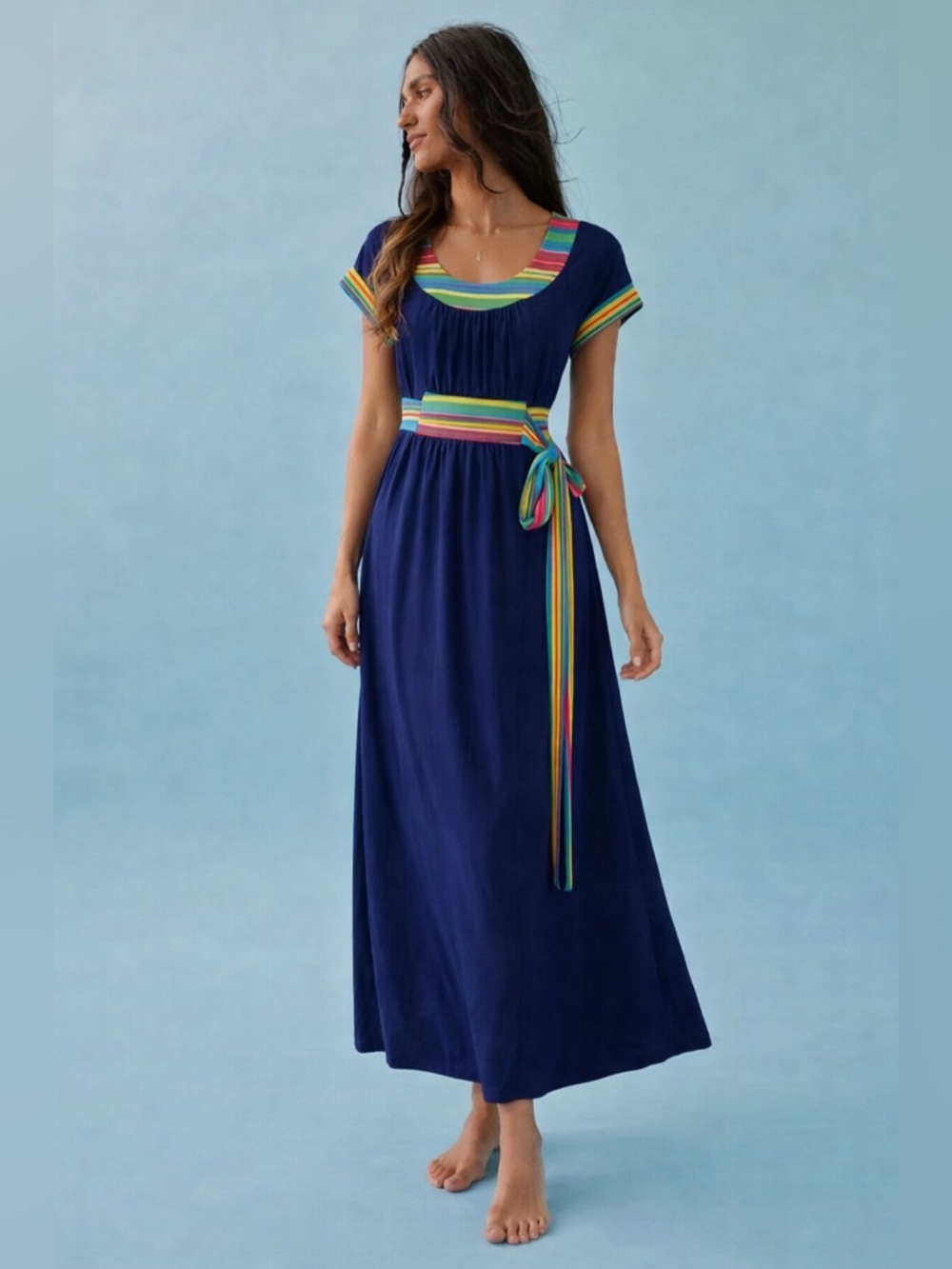Vinatge Paper Moon Women’s Navy Maxi Dress with Rainbow Trim size S